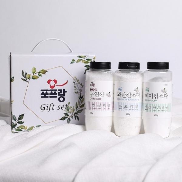 [선물세트] 다목적 세정제3종선물세트 베이킹소다+과탄산소다+구연산 분말형 선물용 판촉용 450g