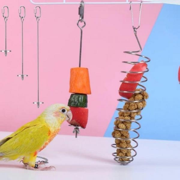앵무새 스텐꽂이 먹이 훈련 새용품 과일 간식 집게 훈련 과일 새장 먹이 간식 홀더 용품 스텐 꽂이