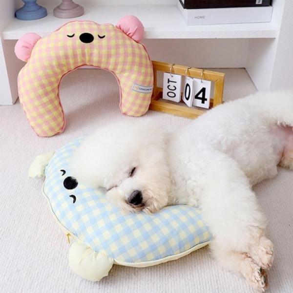 강아지 고양이 베개 체크 목 쿠션 애견용품 세탁가능 목 목쿠션 용쿠션 체크 수면 반려동물 애견 목보호대