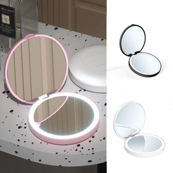 LED 화장 휴대거울 메이크업 미니 접이식 양면 확대 라운드거울 용거울 휴대용 메이크업거울 확대거울