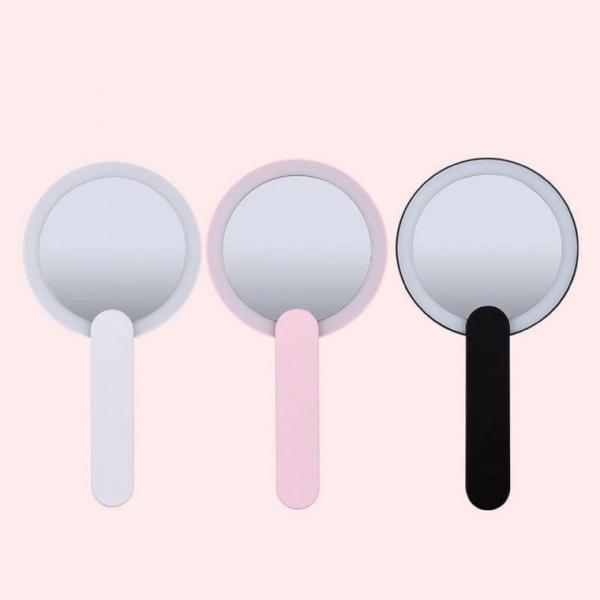LED 화장 휴대거울 메이크업 손거울 손잡이 조명거울 미니 원형거울 LED 화장거울 미러 손거울 미용