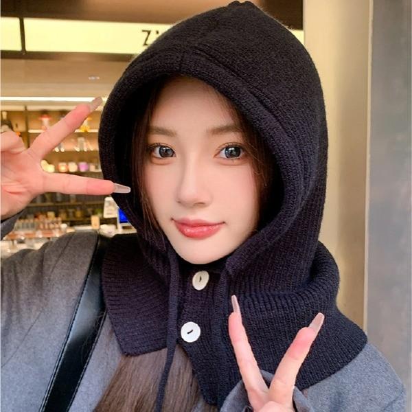 [지앤지] 겨울방한모자 단추 바라클라바 털모자 후드 머플러