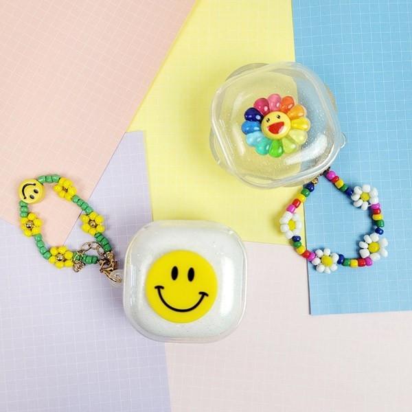 Linkvu 해피플라워 비즈스트랩 갤럭시버즈2 프로 라이브 투명펄 케이스 Galaxy Buds Pro Live