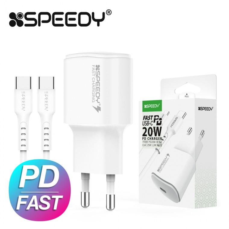 스피디 PD 20W 고속 1포트 핸드폰 분리형 어댑터 가정용 충전기 C to 8 1.2M 케이블 포함