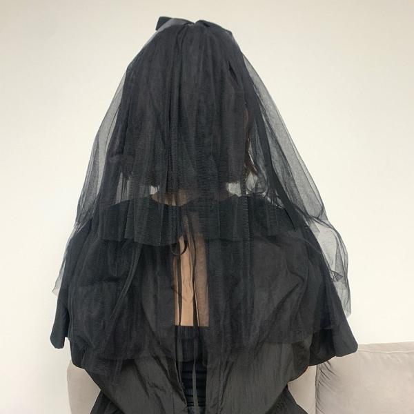 블랙 리본 웨딩베일 셀프웨딩 결혼식 사진 할로윈 소품