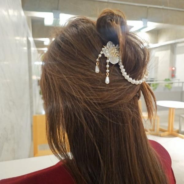 진주 큐빅 나비 꽃 장식 올림머리 헤어핀
