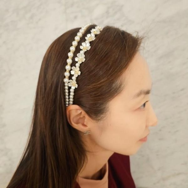 로맨틱 플라워 진주 두줄 헤어밴드 셀프웨딩 티아라