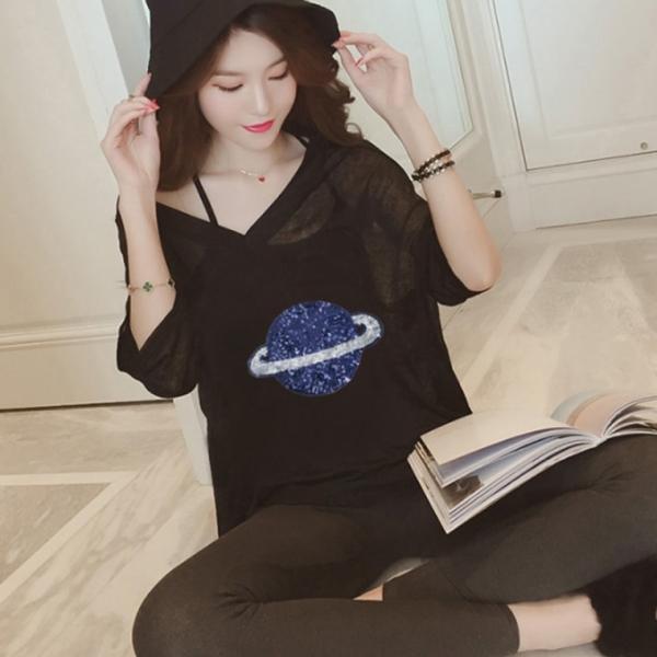 [위드기프트] 우주프린팅 시스루 나시&티셔츠