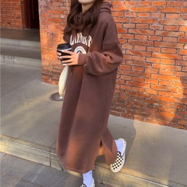 [위드기프트] 데일리 기모 후드 롱 원피스