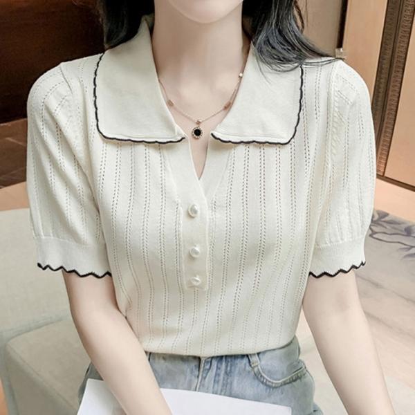 [위드기프트] 마리 펀칭 카라 여름니트