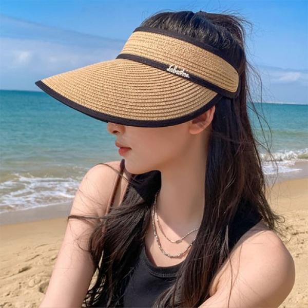 은창]아웃 컬러라인 밀짚 선캡 모자 벙거지모자 사계절 선캡 썬캡 여름 캡모자 밀짚 왕골 나들이 휴가