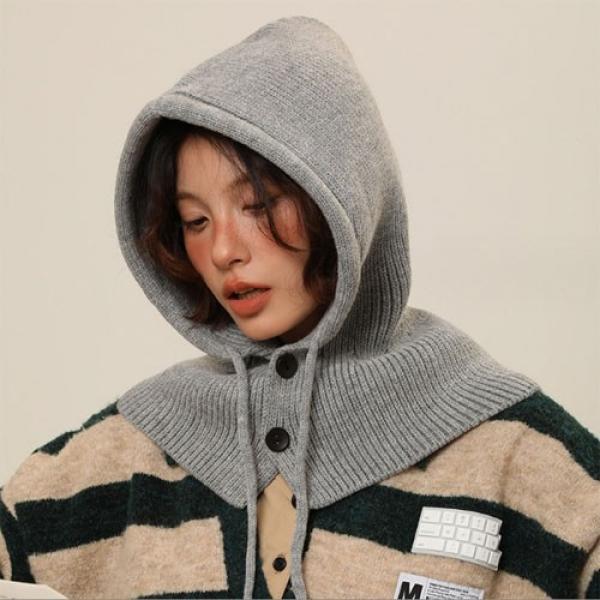 은창]단추 버튼 후드 바라클라바 후드 모자 워머 목도리 벙거지 털모자 보온 가을 겨울 겨울모자 방한