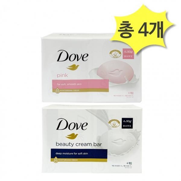 도브 비누 2종 뷰티크림바&핑크뷰티바 90g 4개입 x 각2개(총4개) 저자극클렌징