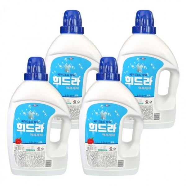 (1박스4개입)희드라 베이킹소다 함유 액체세제 2.5리터 세탁세제 빨래세제