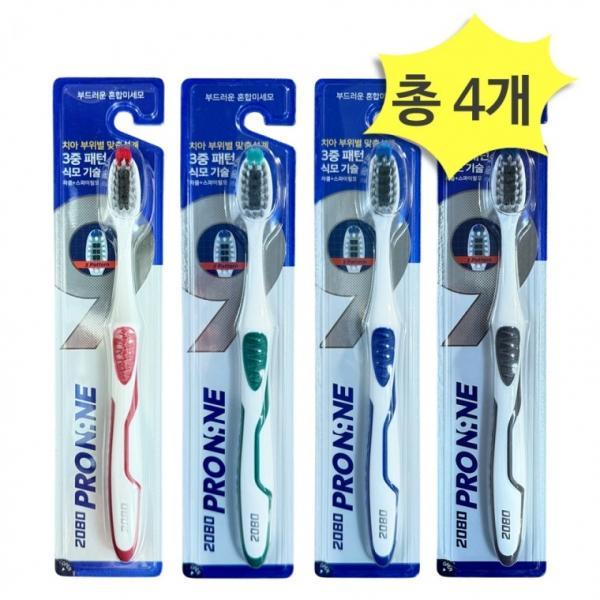 애경 2080 프로나인 칫솔 x 4개 부드러운 혼합미세모 차콜 스파이럴모