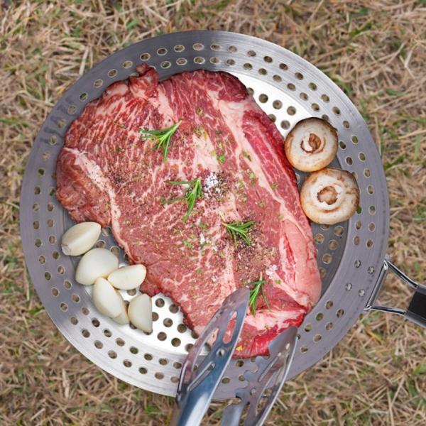 타공 후라이팬 직화구이 프라이팬 야외 캠핑용 BBQ 스텐 타공팬 손잡이 접이식 휴대용 보관망증정
