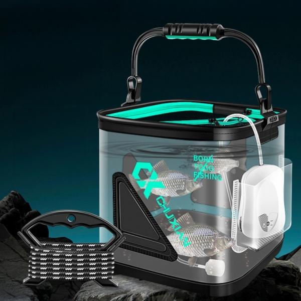 투명 접이식 두레박 낚시 보조가방 살림통 밑밥통 물고기 보관 바다 민물 갯바위