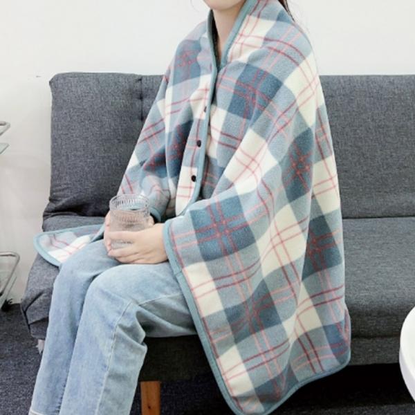 겨울 보온 극세사 양면 체크 캠핑 차박 똑딱이 망토 벨벳 융털 경량 대형 무릎 담요