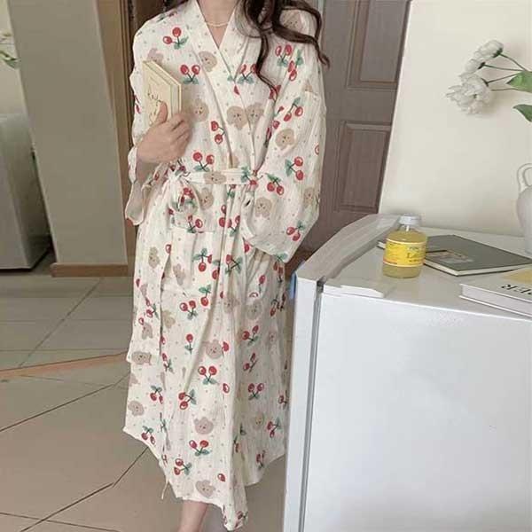 프리사이즈 체리 곰돌이 목욕 샤워 랩 가운