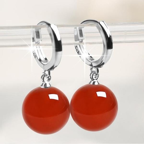 S925 은침 8mm  붉은 마노 원석 똑딱이 귀걸이