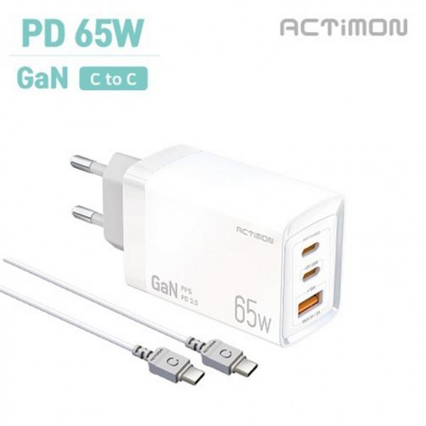 [인씨네] 액티몬 PPS PD 65W 초고속 가정용 충전기 GAN C포트 2구+QC3.0 USB 1구 CtoC 케이블