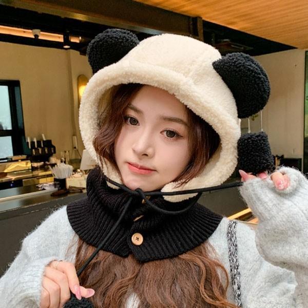 은창]베어 보글이 버튼 스트링 바라클라바 후드 모자 워머 목도리 벙거지 털모자 보온 가을 겨울 겨울모자