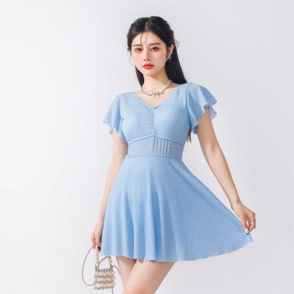 은창]체스트 셔링 엠보 원피스 수영복 비키니 여름 모노키니 래쉬가드 일체형 치마 세트 몸매보정