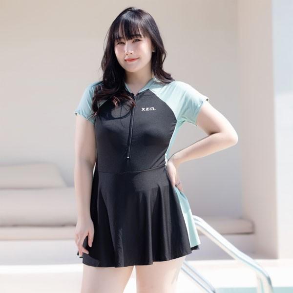 은창]빅사이즈 프론트 지퍼 일체형 원피스 수영복 비키니 여름 모노키니 래쉬가드 큰사이즈 치마 세트 몸매