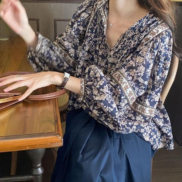 은창]어텀 블러썸 네이비 블라우스 셔츠 티셔츠 가을 겨울 상의 여름 퍼프 8부 상의 블라우스 티셔츠 셔츠