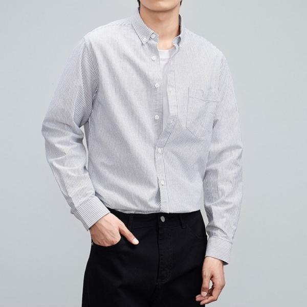 남자 긴팔 와이셔츠 스트라이프 카라 봄가을 남방 2컬러