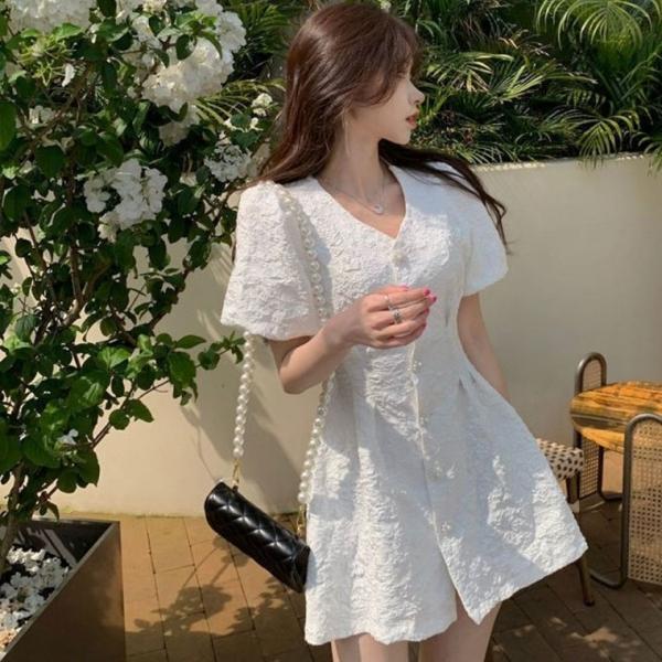 A라인 원피스 브이넥 미니 데이트룩 반팔 소개팅
