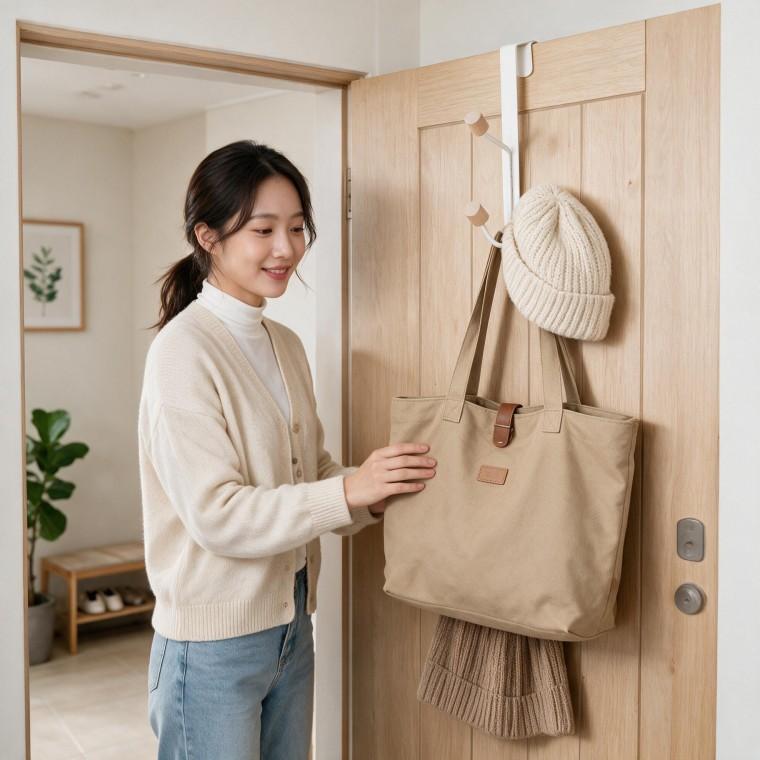 방문 모자걸이 도어 훅 행거 현관 거실 옷방 정리 2구 후크 문걸이 수납 가방 정리대
