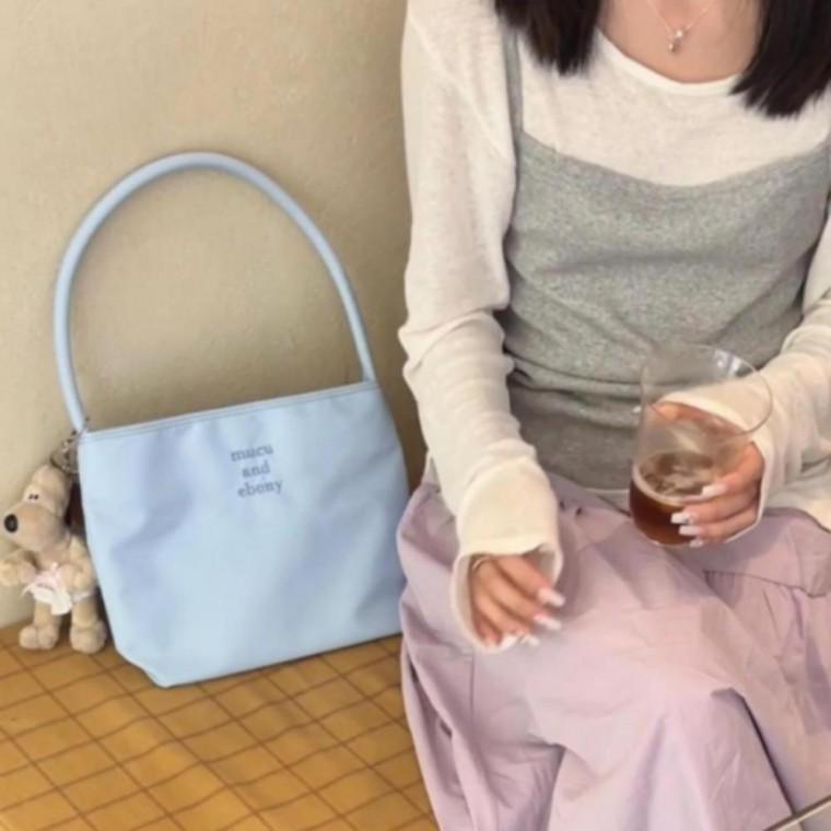 레터링 자수 나일론 여성 미니 핸드백 토트백 가방