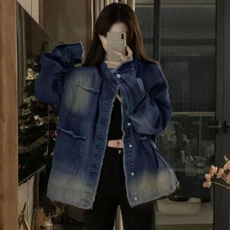 빈티지 워싱 크롭 퍼프소매 청자켓 오버핏 여성 데님재킷 여성아우터 여성청자켓 40대여성아우터
