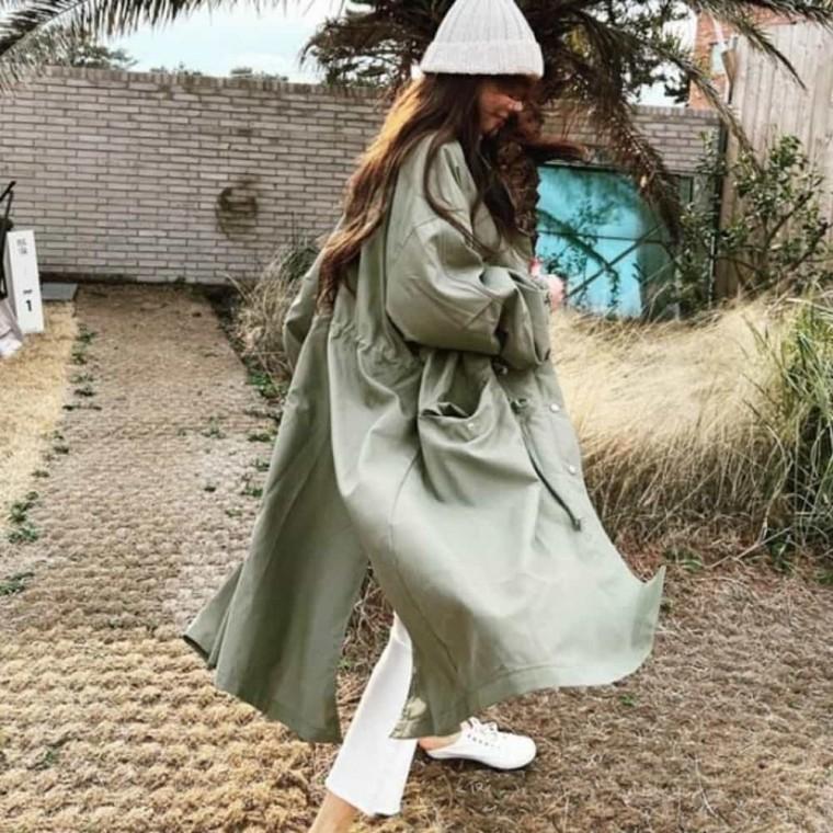 롱 후드 사파리 허리스트링 오버핏 여성가을점퍼 오버핏야상점퍼 여성사파리점퍼 여자롱야상
