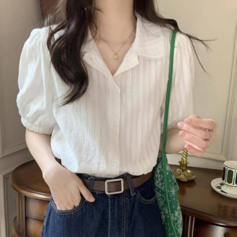 여성 퍼프 카라 긴팔 셔츠 블라우스 페미닌 상의