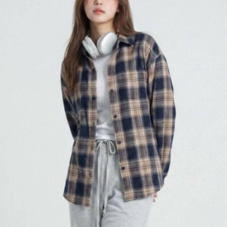 체크 긴팔 롱남방 여성 오버핏 클래식 루즈핏 셔츠 가을 상의