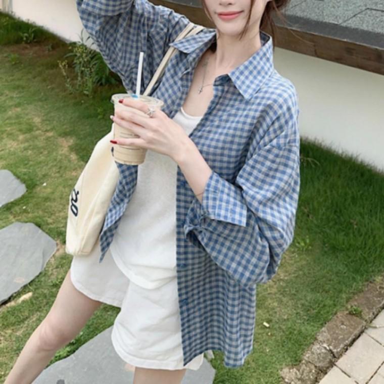 레이어드 루즈핏 체크 셔츠 남방 가을 겨울 여자 캐주얼 오피스룩 아웃도어 셔츠자켓