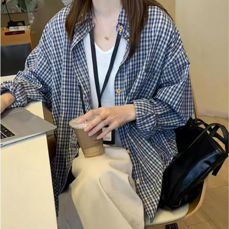 2컬러 상의 심플 클래식 여성 체크남방 체크셔츠 여유핏