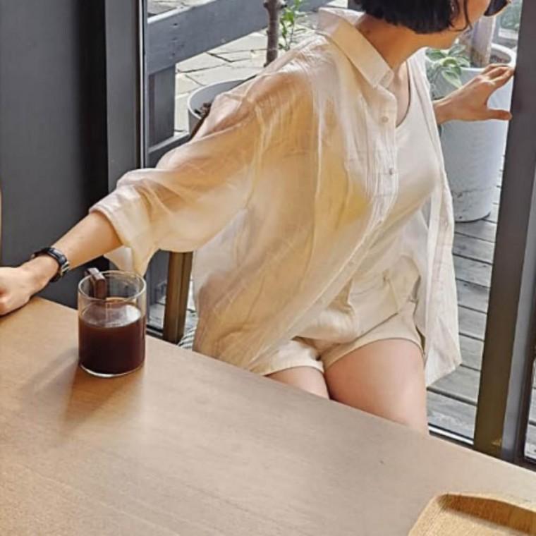 스티치 얇은 남방 출근룩 여성 시스루 클래식 셔츠
