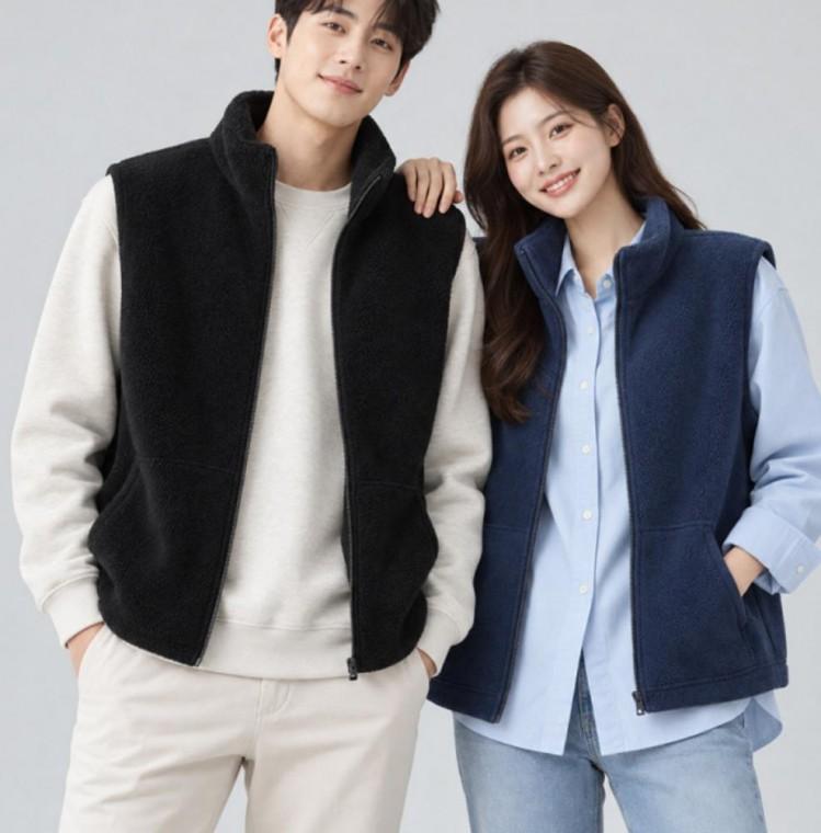 겨울 보온 여성 남성 빅사이즈 하이넥 후리스 집업 조끼