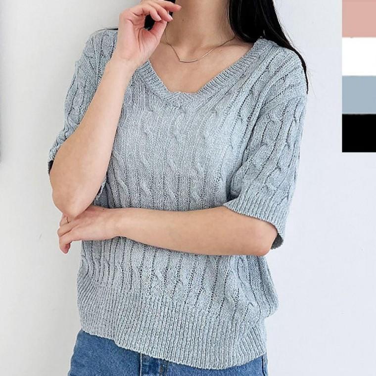 여성 반팔 꽈배기 여름 니트티 1P 루즈핏 여자 여름옷