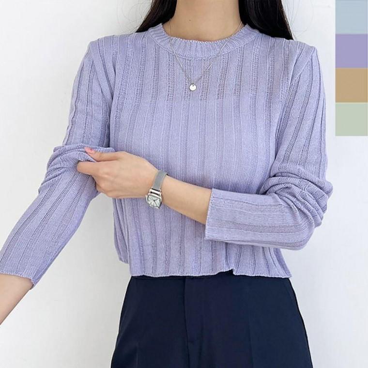 여성 슬림핏 세미크롭 긴팔 니트티 1P 데일리 아이템