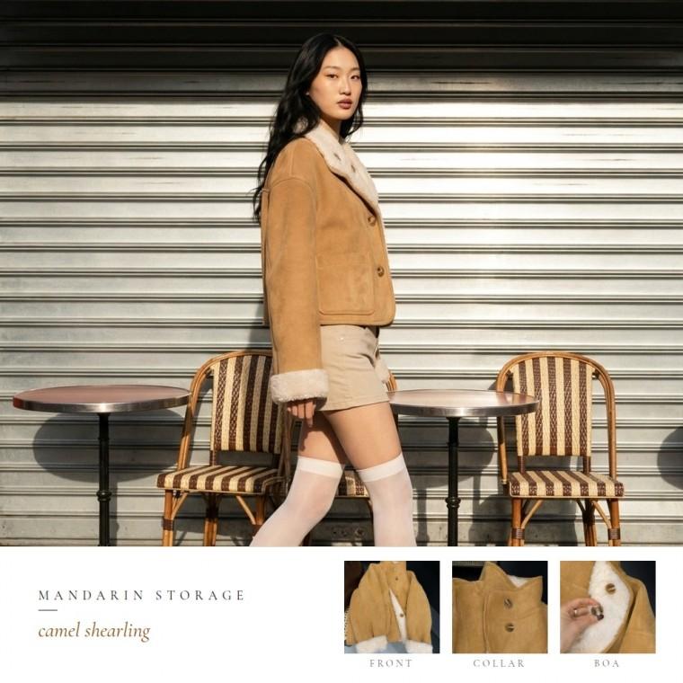 만다린스토리지 여성 양털 크롭 무스탕 카멜무스탕 양털재킷 크롭무스탕