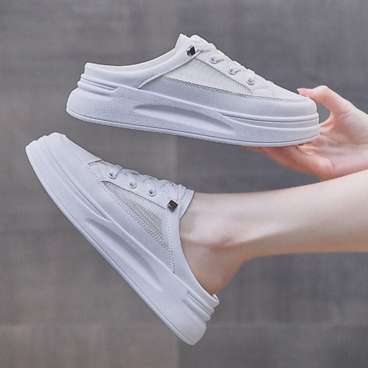 여성 화이트 3CM 키높이 쿠션 메쉬 뮬스니커즈 블로퍼 여성스니커즈 메쉬스니커즈 여성운동화