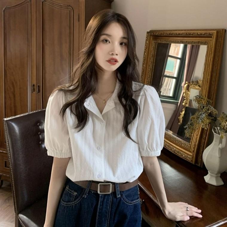 여성 여름 반팔 퍼프 카라 블라우스 화이트블라우스 데일리블라우스