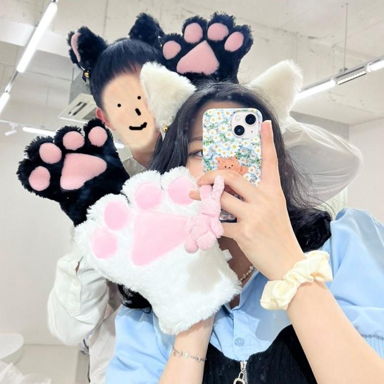 고양이 귀 머리띠 헤어밴드 손 발바닥 장갑 2color 동물귀머리띠