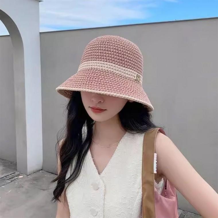 예쁜 휴가 버킷햇 밀짚 모자 캠핑 M자 디자인 버킷햇