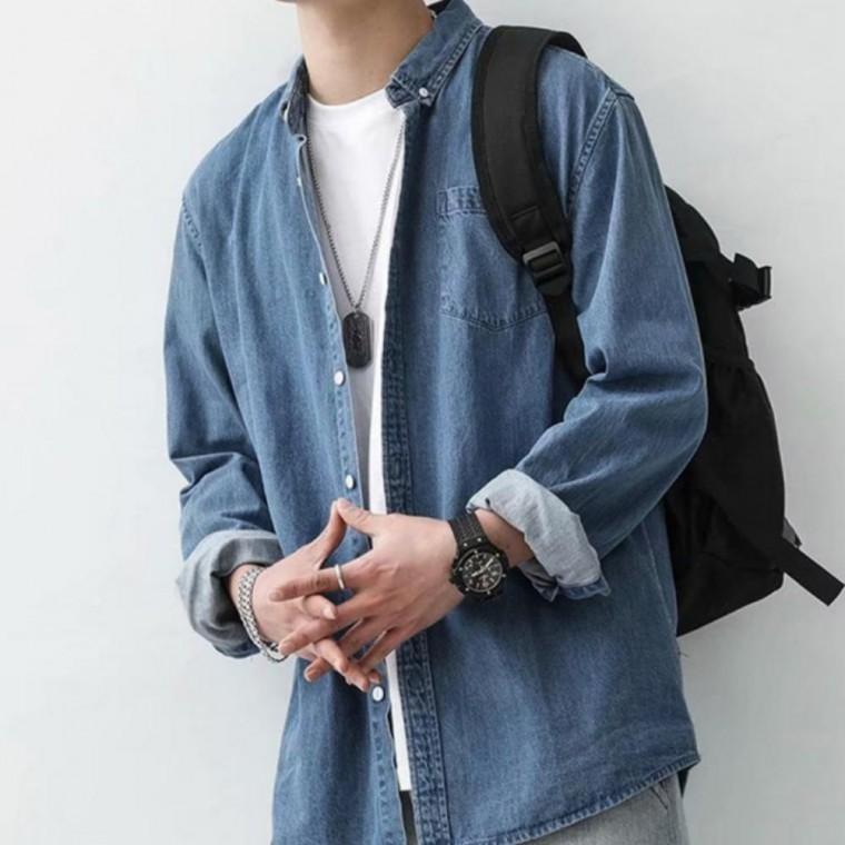 남성 데님 오버핏 빅사이즈 캐주얼 봄 가을 베이직 셔츠