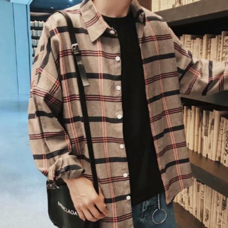남성 체크 오버핏 캐주얼 아우터 봄 가을 셔츠
